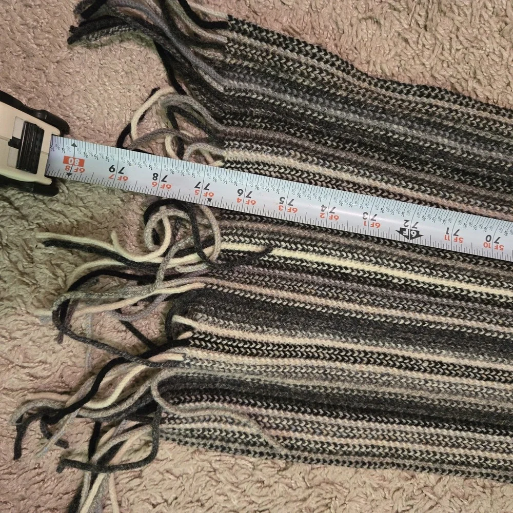 William Brunton Hand Knits Scotland 100% Pure Lambswool Gray/Black Striped Scarf